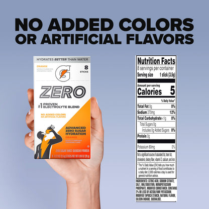 Gatorade Zero Sugar Electrolyte Powder Drink Mix, Orange, (96 Servings), No Artificial Flavors, No Added Colors, Zero Sugar, Sports Drinks, Hydration, Electrolyte Drink