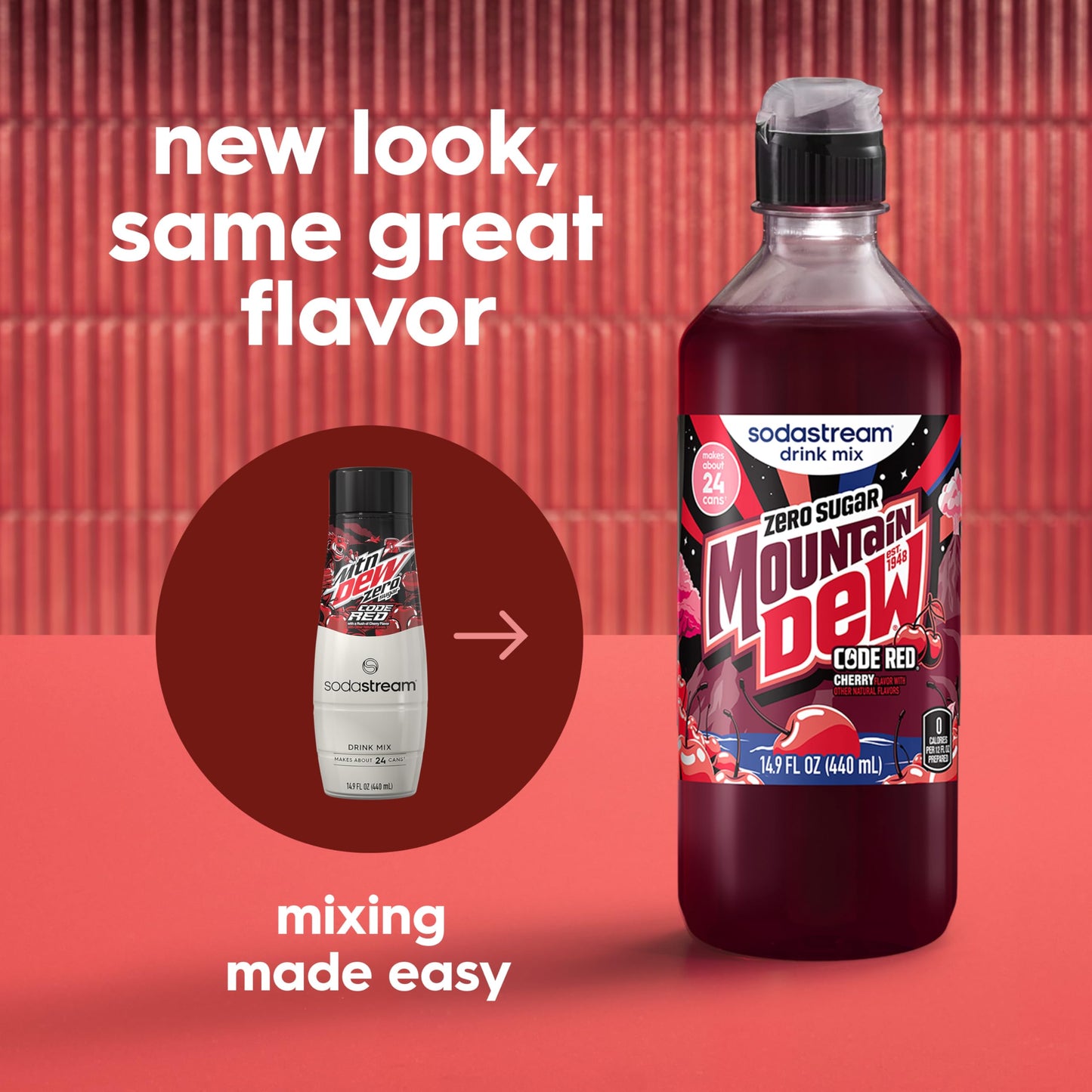 SodaStream MTN Dew Code Red Zero New Pour Bottle Drink Mix 14.9 Fl Oz (Pack of 4)