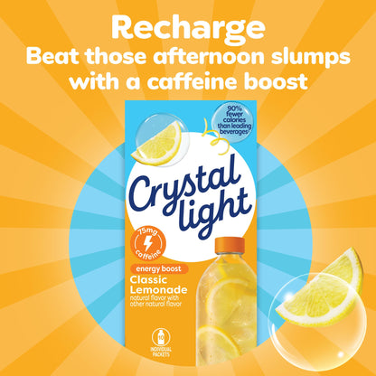 Crystal Light Energy Boost Lemonade Drink Mix, 10 ct On-the-Go Packets