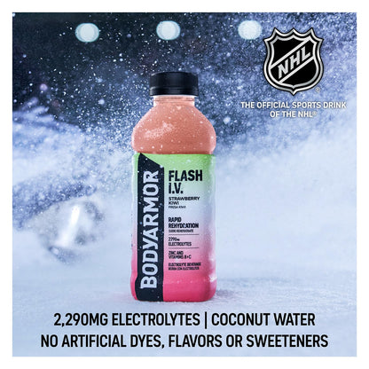 BODYARMOR Flash I.V. Zero Sugar Electrolyte Beverage, Lemon Lime, Hydration Drink For Rapid Rehydration, Post Workout Recovery, 20 Fl Oz (Pack of 12)