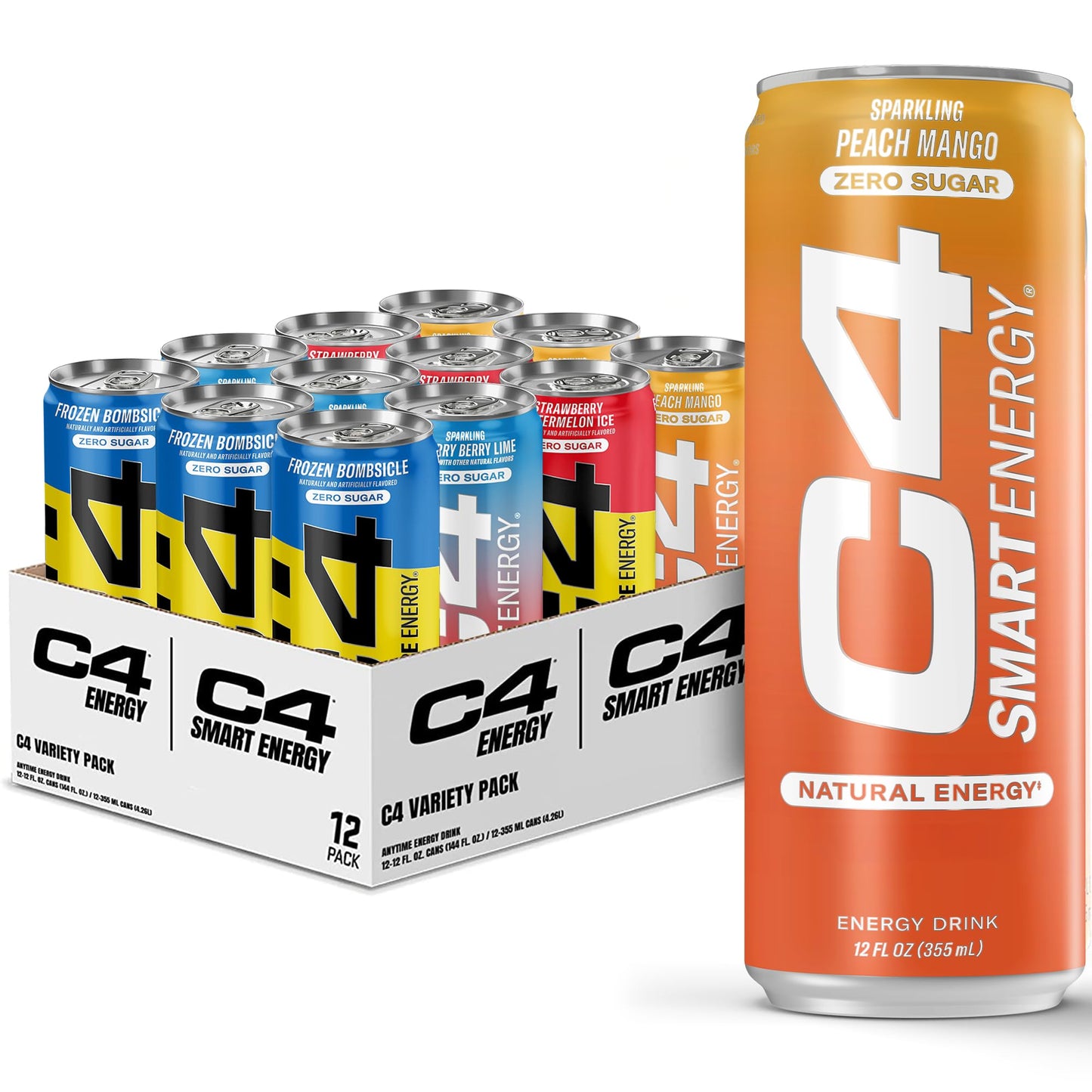C4 Energy & Smart Energy Drinks Variety Pack, Sugar Free Pre Workout Performance Drink & C4 Energy Drink, Skittles, Carbonated Sugar Free Pre Workout Performance Drink