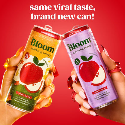 Bloom Nutrition Sparkling Energy Drink - Natural Caffeine, Zero Sugar, 180mg Caffeine - Antioxidant-Rich with Green Coffee Bean, Green Tea Extract, Prebiotics - Crisp Apple - 12oz 12 Pack