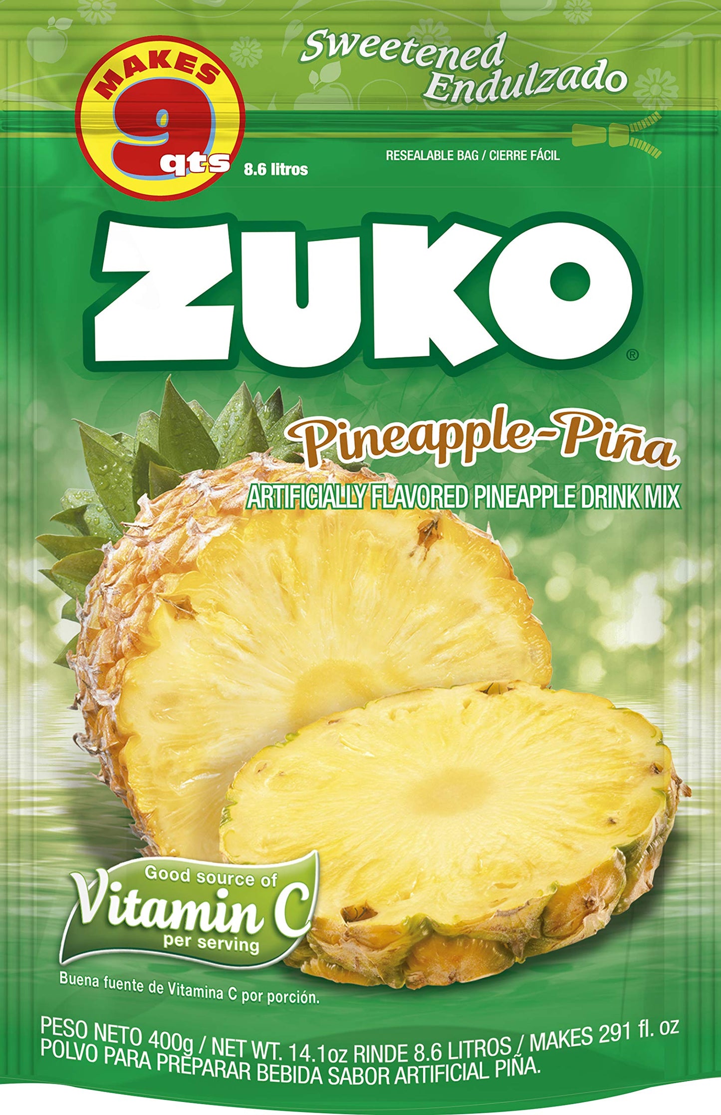 Zuko Pineapple Powdered Drink Mix Family Pack, No Added Sugar Needed, 14.1 oz (Pack of 6)