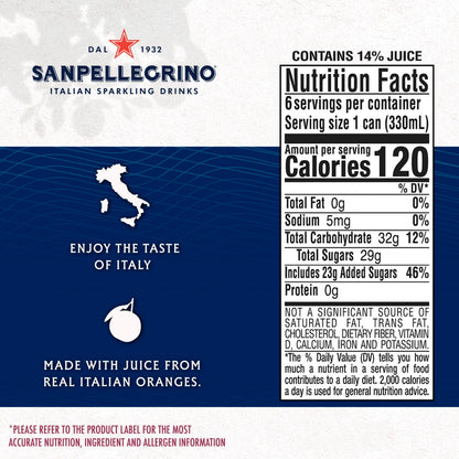 Sanpellegrino Italian Sparkling Drink Melograno and Arancia, Sparkling Orange and Pomegranate Beverage, 11.15 Fl Oz Can