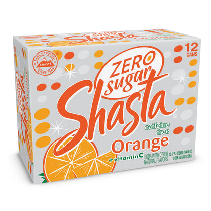 Shasta Zero Sugar Orange | 12-Pack of 12oz Cans | Tangy Orange Soda | Sugar-Free & Caffeine-Free | Refreshingly Bold