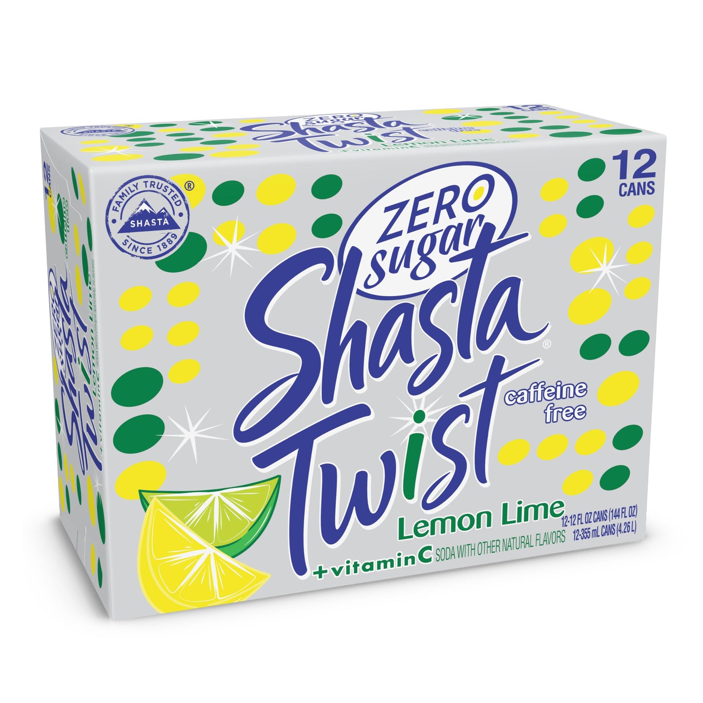 Shasta Zero Sugar Twist | 12-Pack of 12oz Cans | Lemon-Lime Citrus Soda | Sugar-Free & Caffeine-Free | Crisp & Refreshing