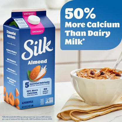 Silk Almond Milk, Original, Dairy Free, Gluten Free, Seriously Creamy Vegan Milk with 50% More Calcium than Dairy Milk, 64 FL OZ Half Gallon