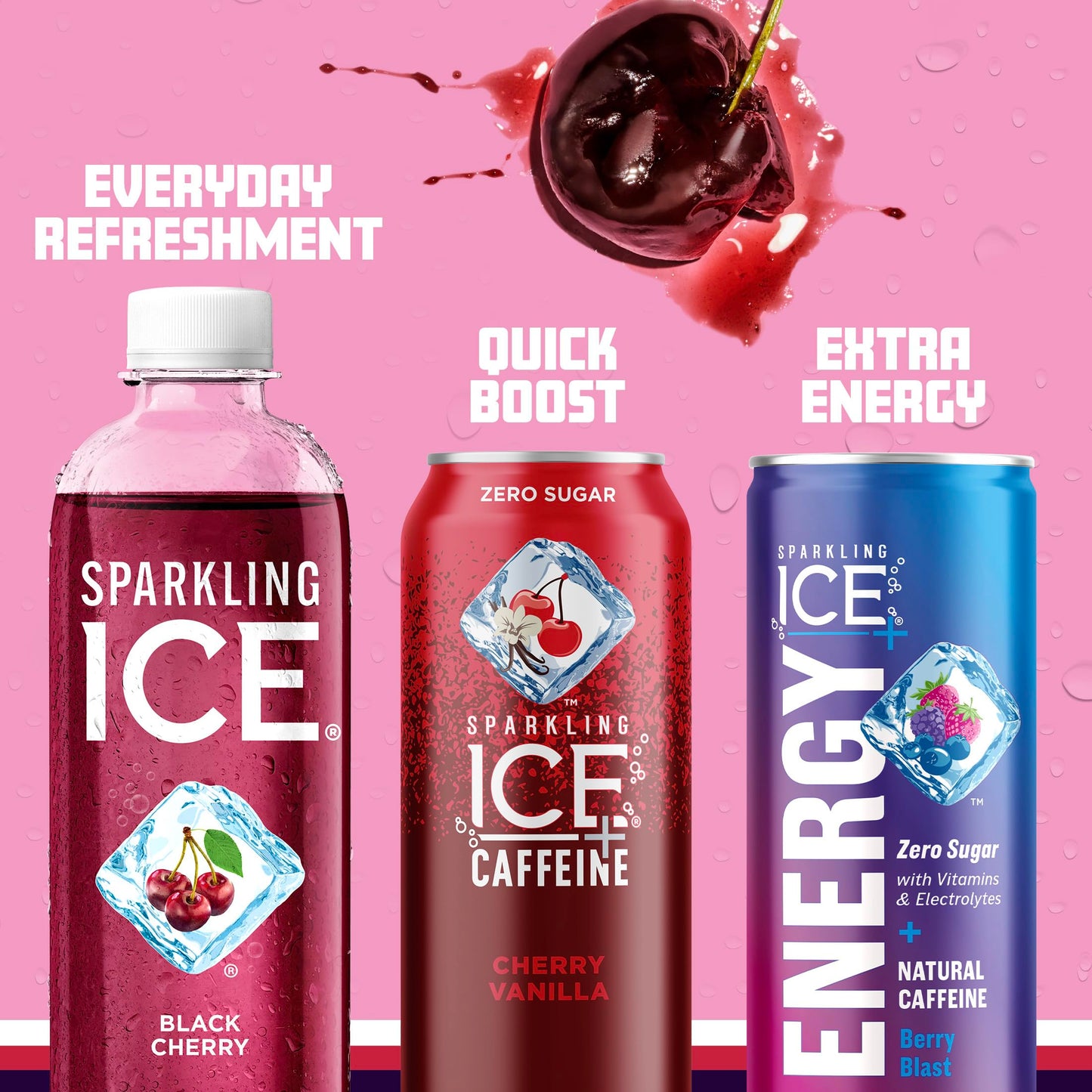 Sparkling Ice, Black Cherry Sparkling Water, Zero Sugar Flavored Water, with Antioxidants and Vitamins, 17 fl oz Bottle