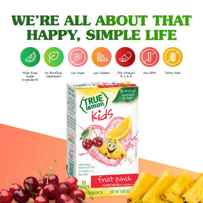 True Lemon, Fruit Punch Packets Low Sugar No Preservatives Kids Hydration Drink Mix, 1.38 Ounce