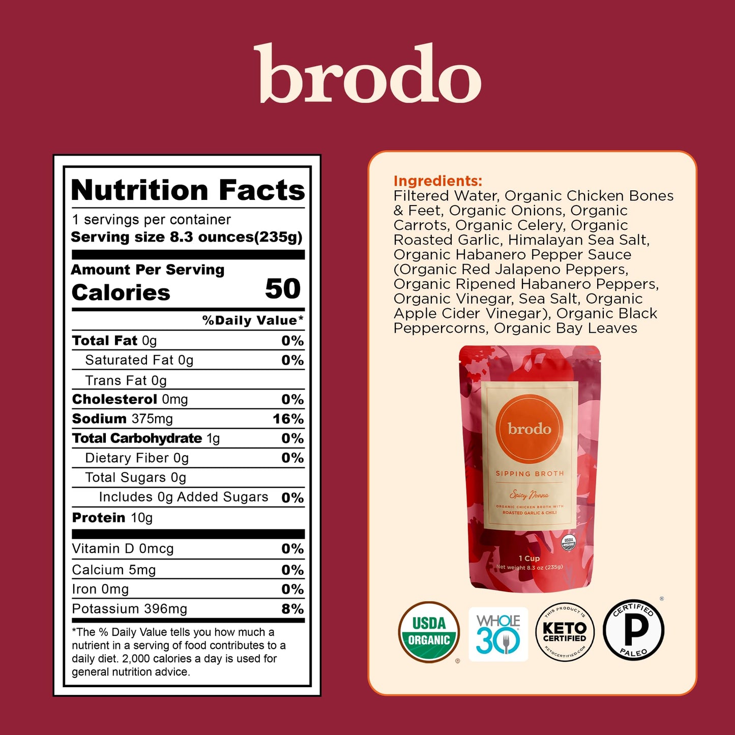 Brodo Bone Broth Bundle, Variety, Classic, and Deeply Rooted Packs, 8.3 oz (18 Cups Total)