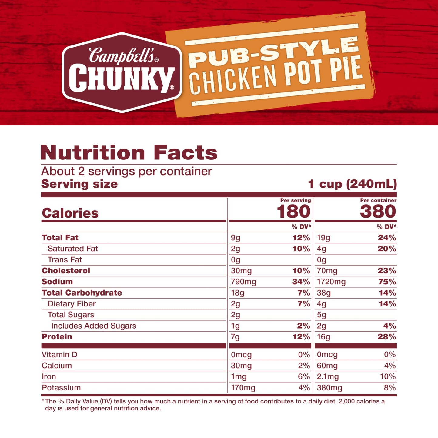 Campbell's Chunky Soup, Pub-Style Chicken Pot Pie Soup, 18.8 oz Can