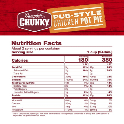 Campbell's Chunky Soup, Pub-Style Chicken Pot Pie Soup, 18.8 oz Can