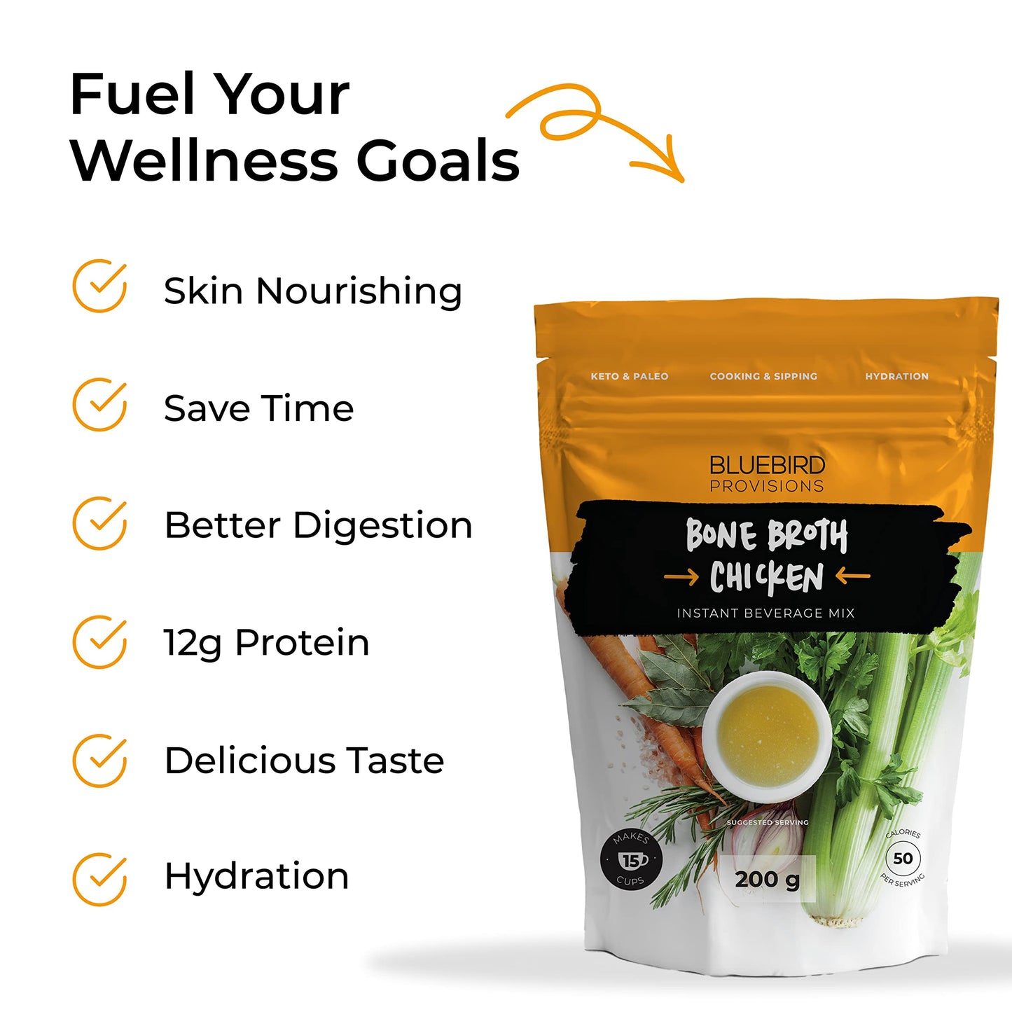 Bluebird Provisions Bone Broth Trial Pack (2 Pouches), Human Chicken Bone Broth and Beef Bone Broth for Dogs and Cats, 12g of Collagen Protein per Serving
