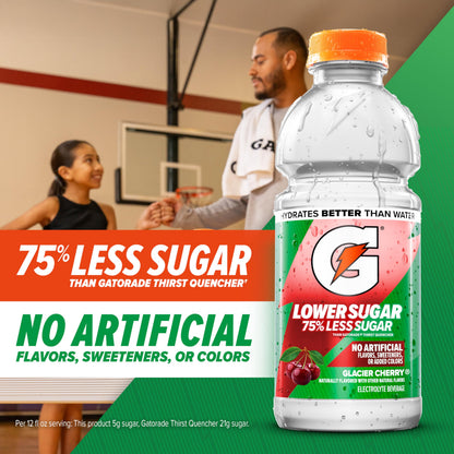 Gatorade Lower Sugar Electrolyte Sports Drink, Lemonade, 20 fl oz Bottles, (6 Pack), 75% Less Sugar, No Artificial Flavors, No Artificial Sweeteners, No Artificial Colors, Hydration