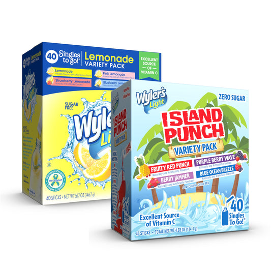 Wyler's Light Singles to Go Powder Packets, 80 Count variaty Pack, Water Drink Mix,Lemonade & Island Punch, Sugar & Caffeine Free, On-The-Go