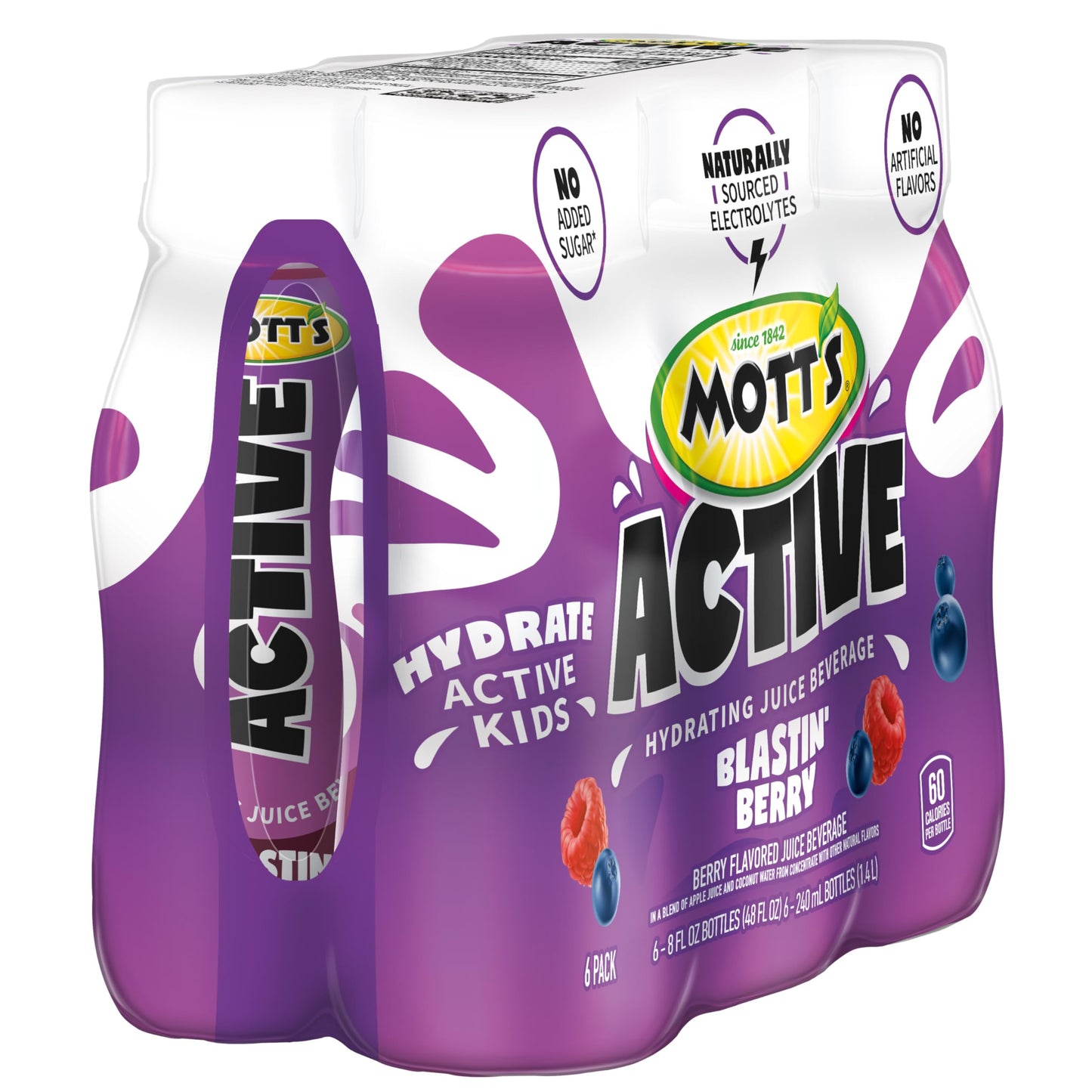 Mott's Active Blastin' Berry Hydrating Juice Beverage, 8 Fl Oz Bottles, 24 Count (4 Packs Of 6), Made With Naturally Sourced Electrolytes & Coconut Water, Gluten & Caffeine-free, Kosher