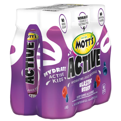 Mott's Active Blastin' Berry Hydrating Juice Beverage, 8 Fl Oz Bottles, 24 Count (4 Packs Of 6), Made With Naturally Sourced Electrolytes & Coconut Water, Gluten & Caffeine-free, Kosher