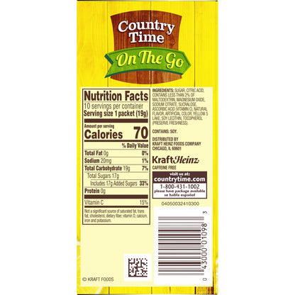Country Time Lemonade Naturally Flavored with other natural flavor On-The-Go Powdered Drink Mix, 60 ct Packs, 6 Boxes, 10 ct Packets