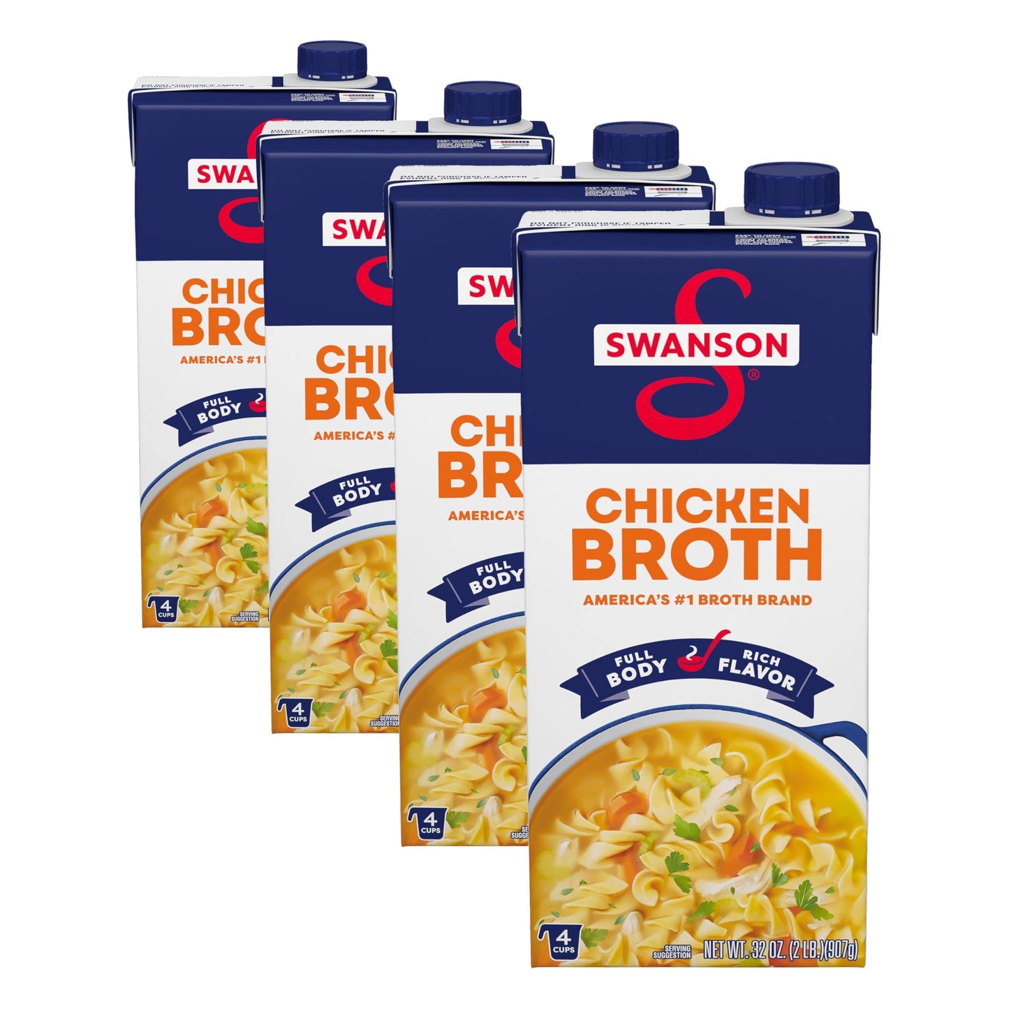 SWANSON S 100% Natural Chicken Broth, 32 oz Carton, (Pack of 4)