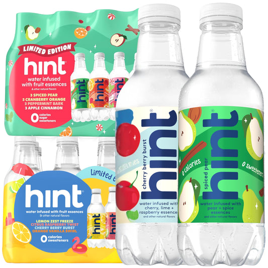 Hint Fruit-Infused Bottled Water, Seasonal Variety Pack Bundle - Sugar Free Flavored Water with Zero Calories, Naturally Flavored, and No Artificial Sweeteners - 16 Fl Oz (Pack of 24)