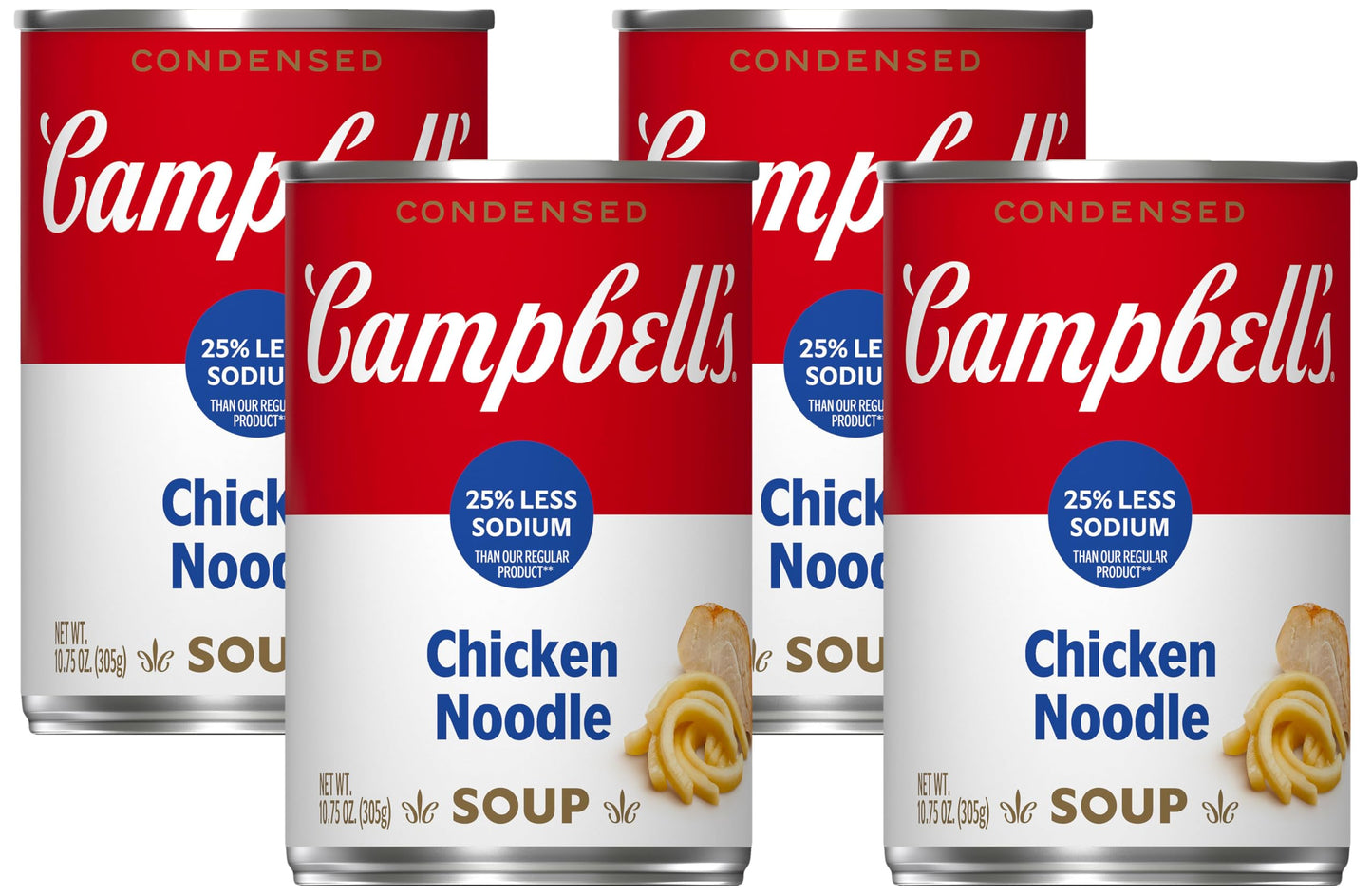 Campbell's Condensed 25% Less Sodium Chicken Noodle Soup, 10.75 Ounce Can (Pack of 4)