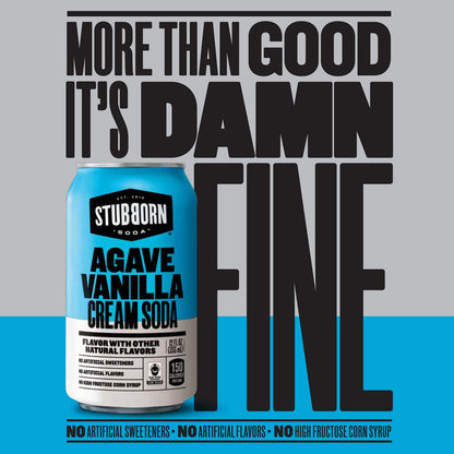 Stubborn Soda, Agave Vanilla Cream Soda, 12 Fl Oz Cans (Pack of 12)