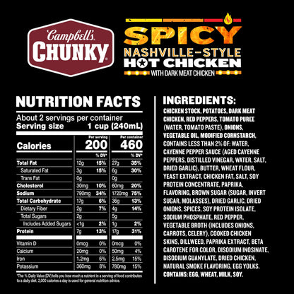 Campbell’s Chunky Soup, Spicy Nashville-Style Hot Chicken Soup, 18.8 oz Can