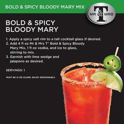 Mr & Mrs T Bold & Spicy Bloody Mary Mix, 1 L bottle (Pack of 4), Spicy Cocktail Juice Mixer, Bold Flavors, Perfect for Bloody Mary and Mocktail Drinks