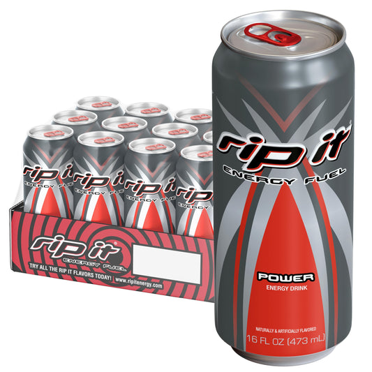 Rip-It Energy Drink | Power | Sharp Citrus Flavor | 12-Pack (16oz Cans) | 160mg Caffeine | Smooth Finish | Ignite Focus | Hardcore Energy That Rips!