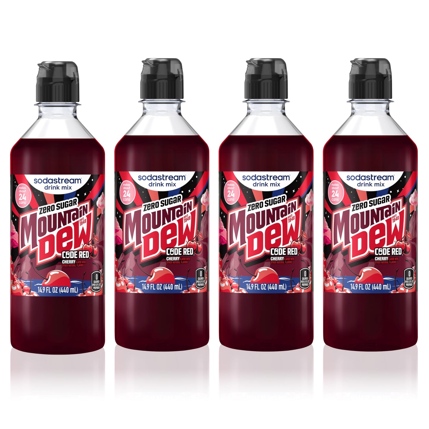 SodaStream MTN Dew Code Red Zero New Pour Bottle Drink Mix 14.9 Fl Oz (Pack of 4)