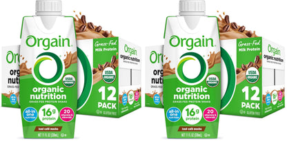 Orgain Organic Nutritional Protein Shake, Iced Café Mocha - 16g Grass Fed Whey Protein, Meal Replacement, 20 Vitamins & Minerals, Fruits & Vegetables, Gluten Free, Non-GMO, 11 Fl Oz (24 Pack)