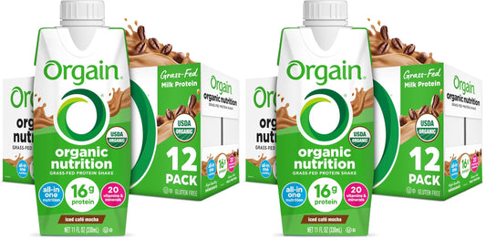 Orgain Organic Nutritional Protein Shake, Iced Café Mocha - 16g Grass Fed Whey Protein, Meal Replacement, 20 Vitamins & Minerals, Fruits & Vegetables, Gluten Free, Non-GMO, 11 Fl Oz (24 Pack)