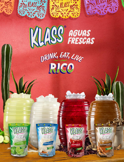 Klass Aguas Frescas Drink Mix Mexican Variety Pack - Horchata Limeade Hibiscus & Tamarind - Powder Drink Mix, Water Drink Mix with Natural Flavors & Vitamin C, Makes 28 to 36 Quarts (56 to 72 Drinks)