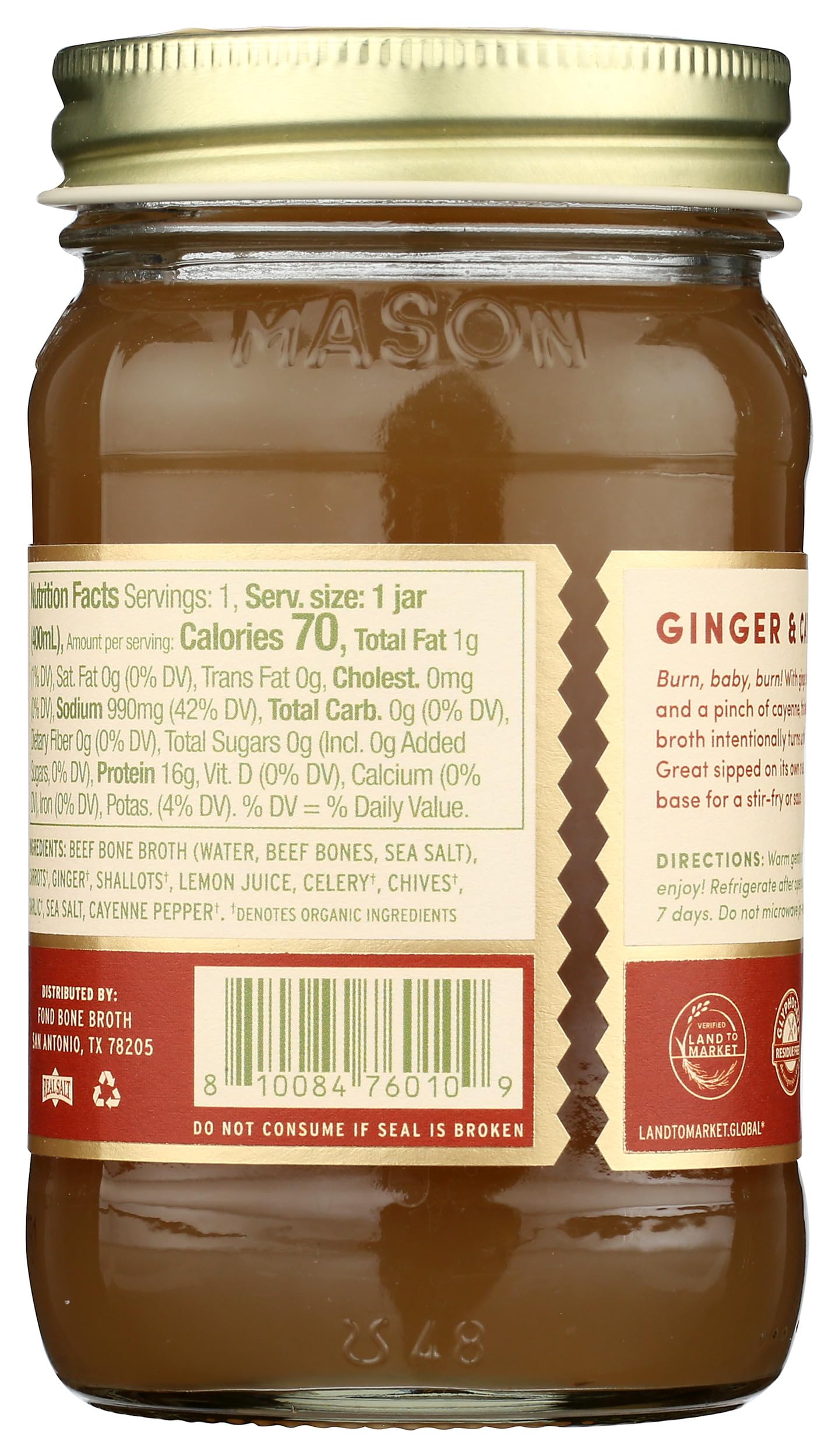 Fond, Bone Broth Beef Ginger Cayenne Lemon, 14 Fl Oz