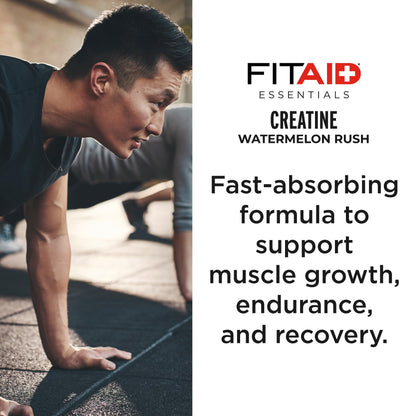 FITAID Creatine Monohydrate Powder, CreaPure, Watermelon Rush, ATP Production for Weightlifting, Cycling, Zero Sugar, Smooth-Mixing, Easy on Stomach, Resealable, 60 Servings