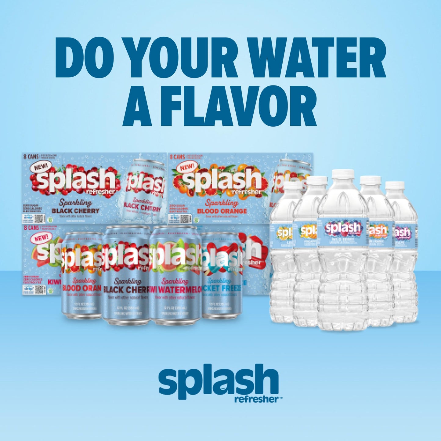 SPLASH REFRESHER Flavored Water Bottles, Mandarin Orange Flavor - 6-Pack, 16.9 Fl Oz - Refreshing Flavored Bottled Water with Electrolytes - Zero Sugar & Zero Calories