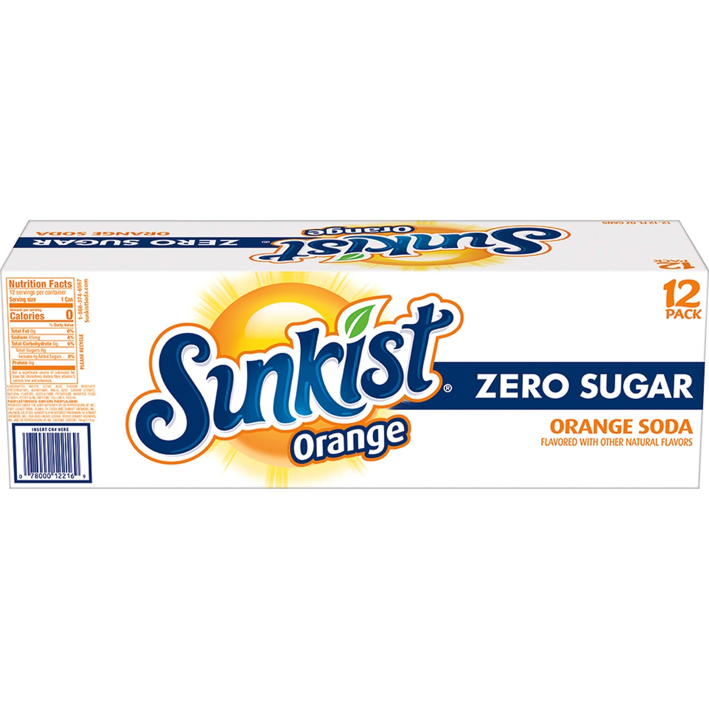 Sunkist Zero Sugar Orange Soda | 12 fl. oz. Cans | 12 Pack | Pack of 2