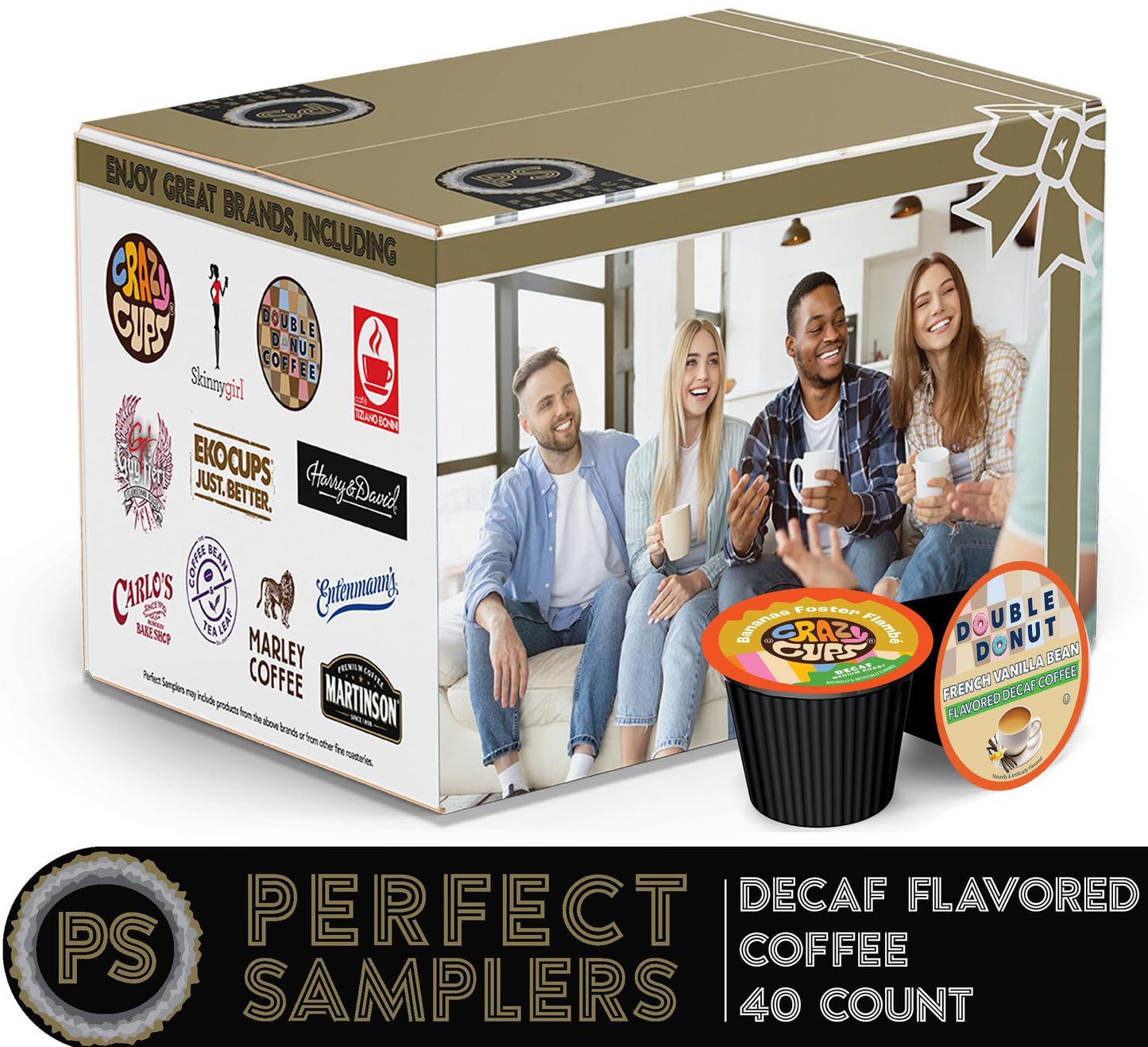 Crazy Cups Flavored Decaf Coffee Pods Variety Pack Compatible with Keurig K Cups Brewers, 40 Count, Assorted Decaffeinated Flavored Coffee Sampler(Pack of 1)