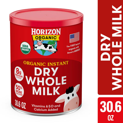 Horizon Organic Instant Dry Whole Milk Powder, 30.6 oz, USDA Organic, Non-GMO, Shelf Stable, Great for Baking, Cooking, Beverages, Emergency Storage, Pantry Essential