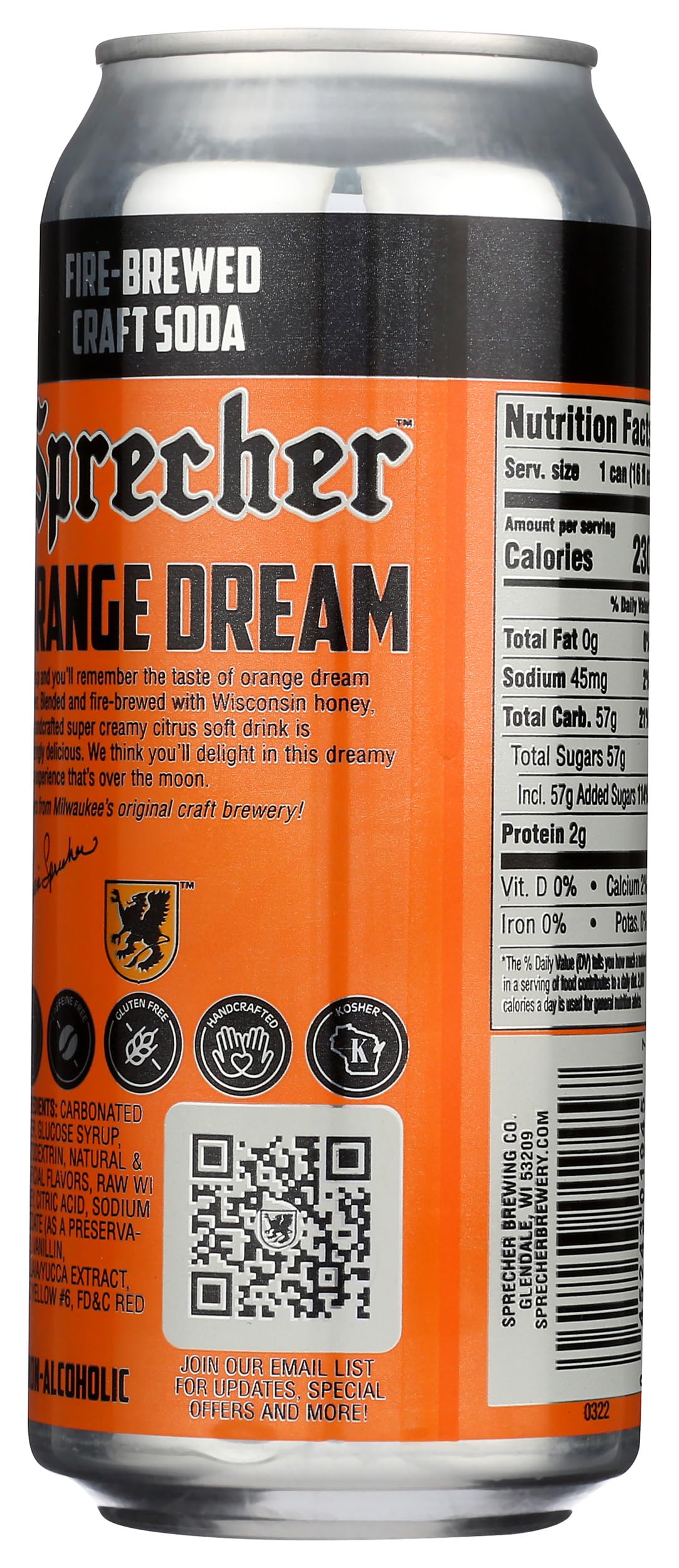 Sprecher Orange Dream Soda, Kosher, Gluten Free, 16 Fluid Ounce (Pack of 12)