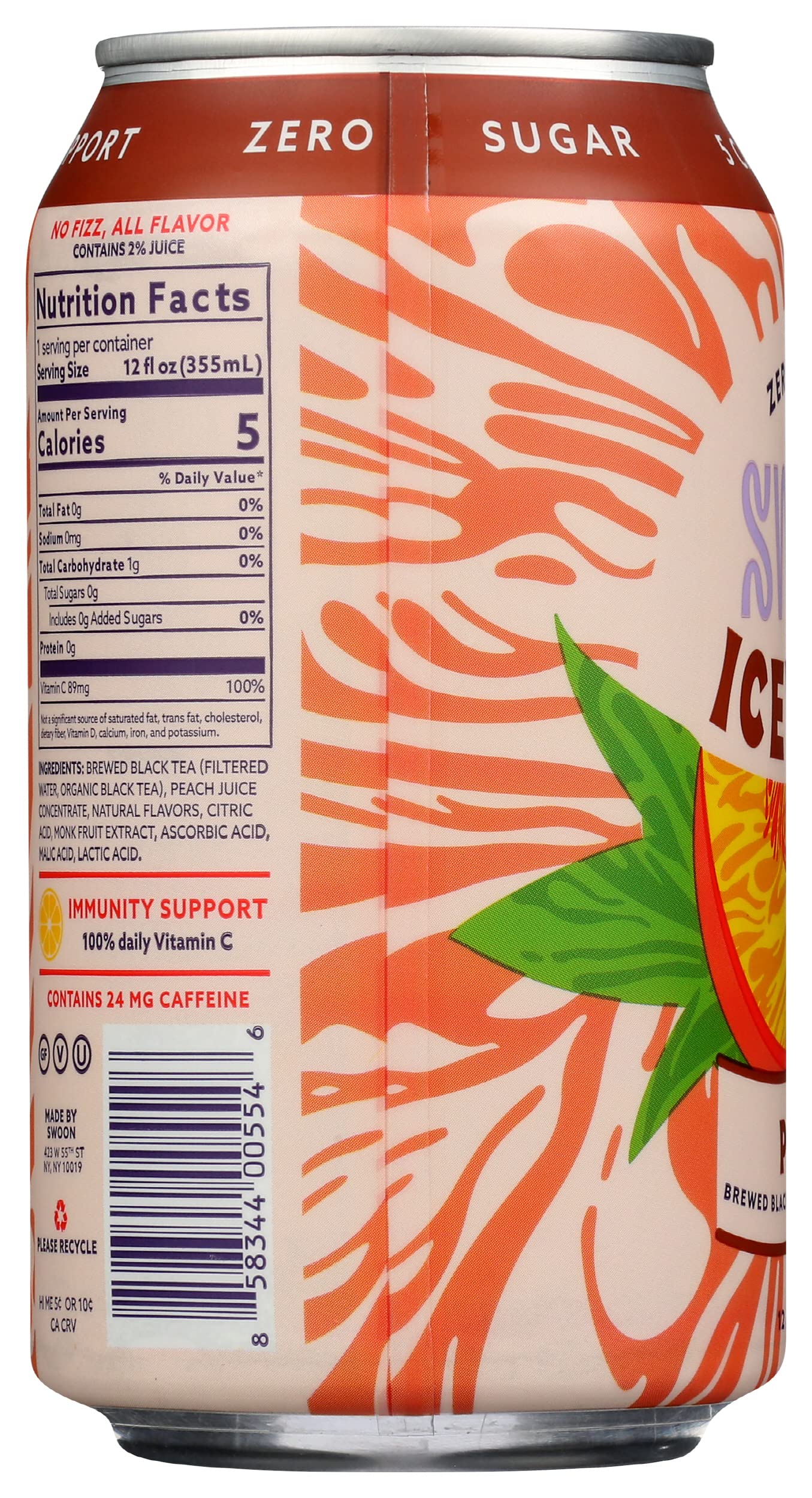 Swoon Peach Iced Tea, Zero Sugar, Gluten Free, 12 Fluid Ounce (Pack of 12)