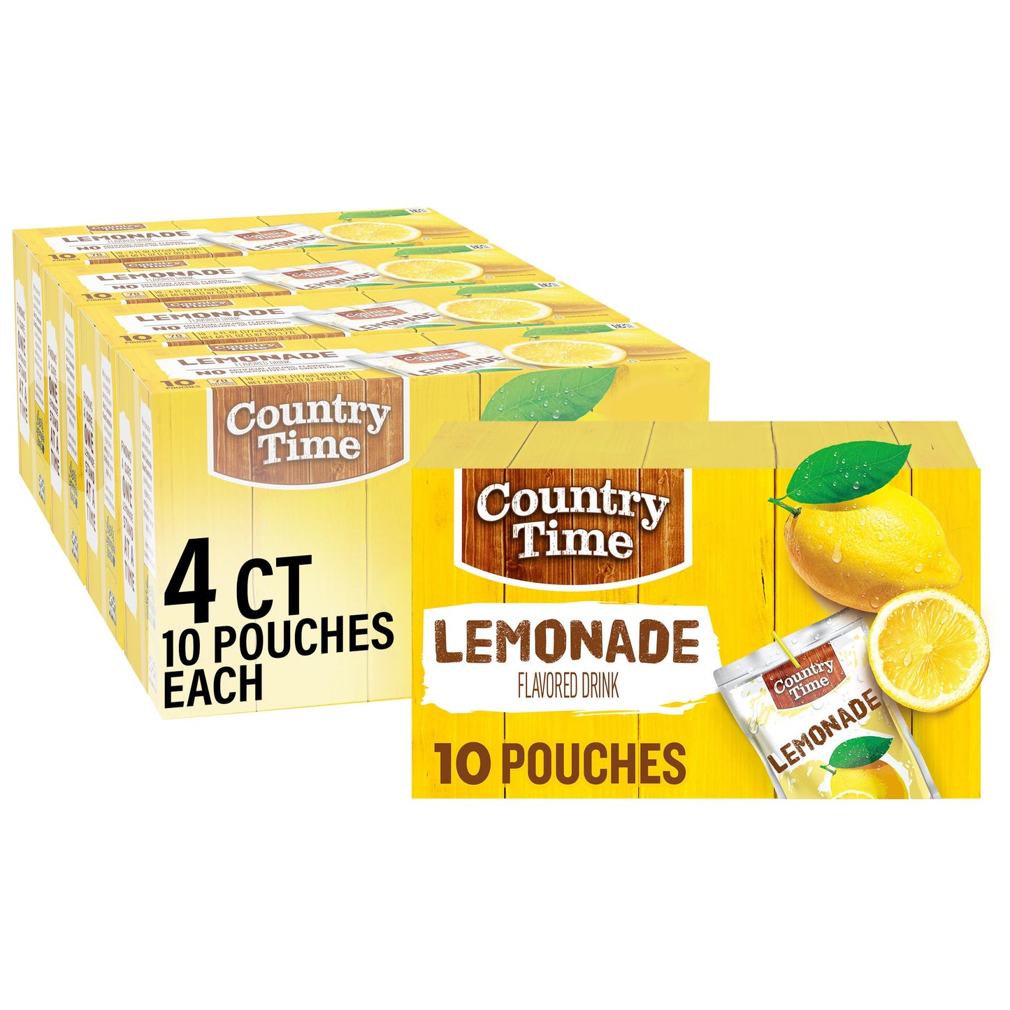 COUNTRY TIME Lemonade Ready to Drink Flavored Drink Pouches, 40 ct Pack, 4 Boxes of 10 Drink Pouches