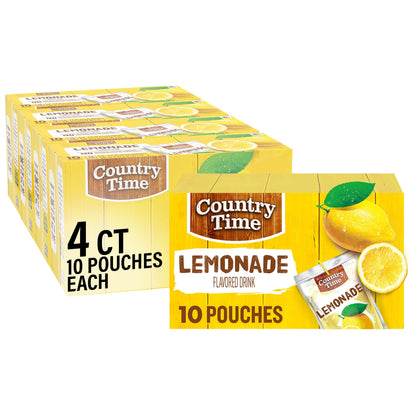 COUNTRY TIME Lemonade Ready to Drink Flavored Drink Pouches, 40 ct Pack, 4 Boxes of 10 Drink Pouches