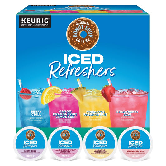 The Original Donut Shop, Iced Refreshers, Keurig Single Serve K-Cup Pod Variety Pack, Strawberry Acai, Pineapple Passionfruit, Mango Dragonfruit Lemonade, Berry Chill, 20-Count