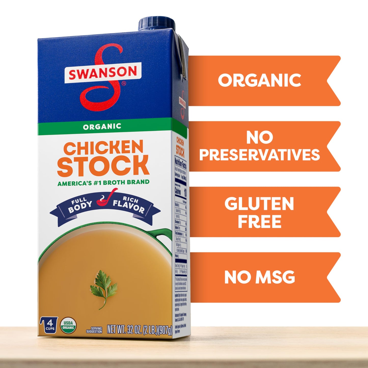 SWANSON S 100% Natural Organic Chicken Stock, 32 oz Carton