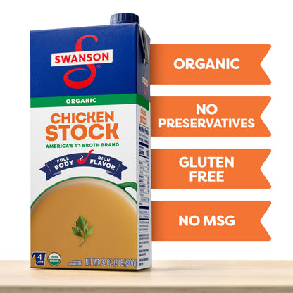 SWANSON S 100% Natural Organic Chicken Stock, 32 oz Carton