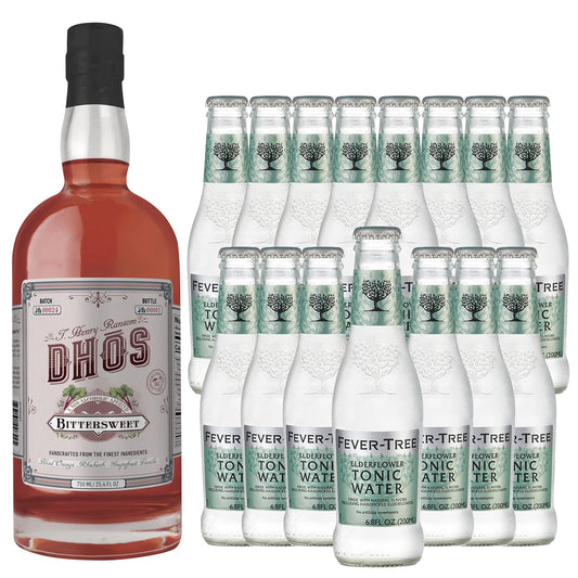 Dhos Handcrafted Non-Alcoholic Bittersweet w 15 Pack Fever Tree Elderflower Tonic Water - Keto-Friendly, Zero Sugar, Zero Calories, Zero Proof - 750 ML - Perfect for Mocktails - Made in USA