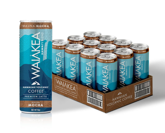 Waiakea Hawaiian Volcanic Coffee | Mauna Mocha Ready to Drink Canned Coffee 11oz | Pack of 12