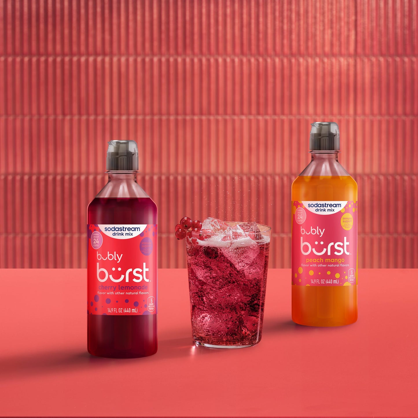 SodaStream Bubly Burst Cherry Lemonade New Pour Bottles (440ml Pack of 4)