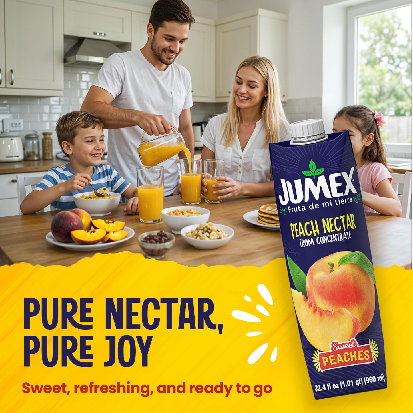 Jumex Peach Juice Nectar - Peach Nectar Made with Fresh Fruit Puree - Tropical Fruit Juice Concentrate for Smoothie Mix, Cocktail Mixers, Kids Drinks & Mexican Beverages - 32.4oz, 1 Pack Carton